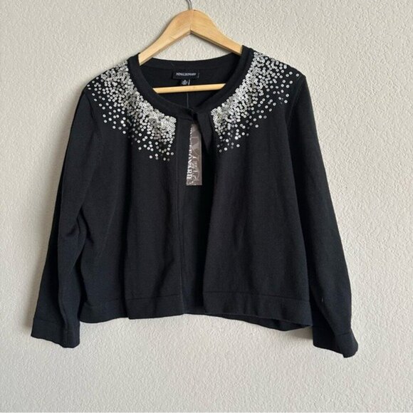 VTG Glam Sequin Embellished Cardigan Sz XL Regencycore Y2K Bimbo, Dark Academia - Picture 2 of 10
